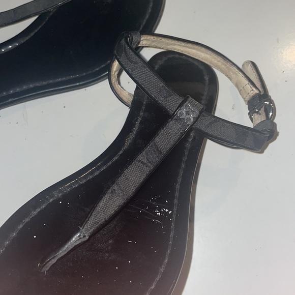 Coach Rolanda 7B black C front sandlas patent leather signature canvas T strap - Picture 4 of 10